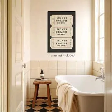 nghtuiyocw Vintage Shower Karaoke Ticket Print, Retro BlackBathroom Wall Art Canvas, Shower Singing Funny Poster, Girly Cream Aesthetic Poster, Trendy Bathroom Guestroom Wall Decor 16x24in Unframed