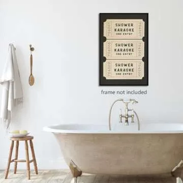 nghtuiyocw Vintage Shower Karaoke Ticket Print, Retro BlackBathroom Wall Art Canvas, Shower Singing Funny Poster, Girly Cream Aesthetic Poster, Trendy Bathroom Guestroom Wall Decor 16x24in Unframed