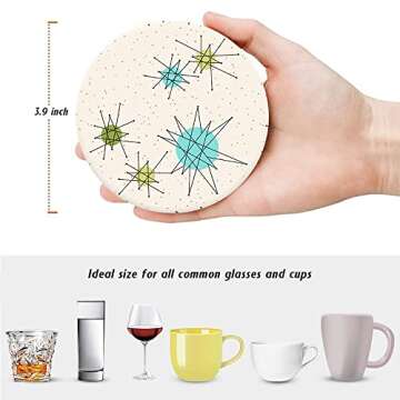 HUXJOKO Coasters for Drinks Set of 6,Mid Century Modern Design Absorbent Ceramic Coaster,Round Stone...