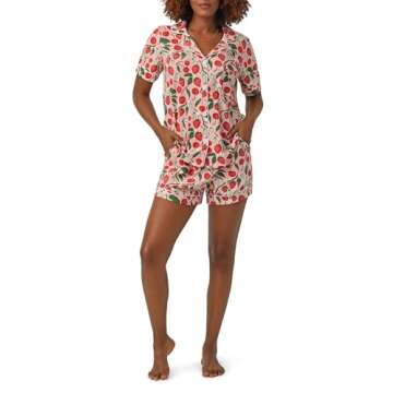 NUFIWI Women Cute Print Pajamas Lounge Sets 2Piece Pj Shorts Set Fruits Printed Y2k Short Sleeve Button Down Sleepwear(Strawberry Pink Red,M)