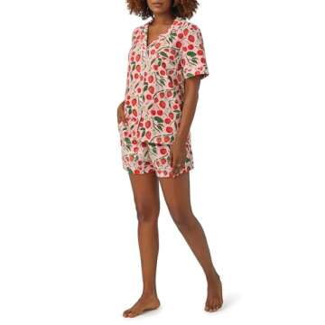 NUFIWI Women Cute Print Pajamas Lounge Sets 2Piece Pj Shorts Set Fruits Printed Y2k Short Sleeve Button Down Sleepwear(Strawberry Pink Red,M)