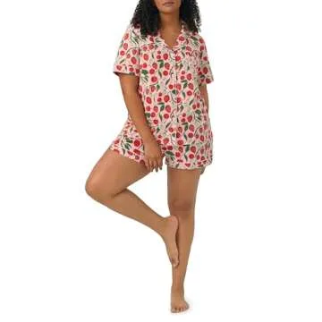 NUFIWI Women Cute Print Pajamas Lounge Sets 2Piece Pj Shorts Set Fruits Printed Y2k Short Sleeve Button Down Sleepwear(Strawberry Pink Red,M)
