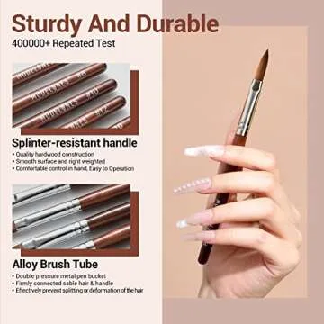 Modelones Kolinsky Acrylic Nail Brush Pure Kolinsky Hair Acrylic Red Wood Handle with Sturdy Alloy Tube Round Shaped Nail Brush for Nail Art Manicure Tool (Size 12#)