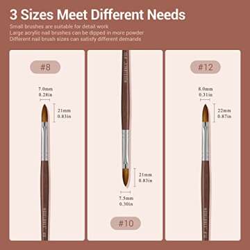 Modelones Kolinsky Acrylic Nail Brush Pure Kolinsky Hair Acrylic Red Wood Handle with Sturdy Alloy Tube Round Shaped Nail Brush for Nail Art Manicure Tool (Size 12#)