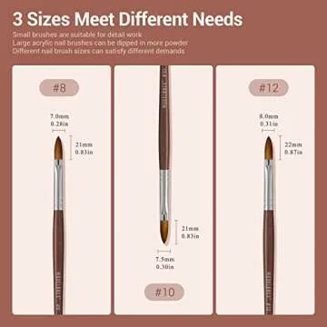 Modelones Kolinsky Acrylic Nail Brush Pure Kolinsky Hair Acrylic Red Wood Handle with Sturdy Alloy Tube Round Shaped Nail Brush for Nail Art Manicure Tool (Size 12#)