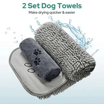 HOMEIDEAS Dog Towels Set - Chenille & Microfiber, Ultra Absorbent & Soft for Pets
