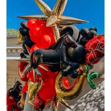 Enanal Derby Balloon Garland Arch Kt, 144pcs Red Black Gold Balloons with Rose Horse Horseshoe Foil Balloons for Run for the Rose Kentucky Party Birthday Horse Racing Decorations