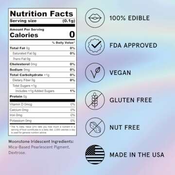 Fancy Sprinkles Moonstone Iridescent Premium Edible Glitter, 100% Edible Glitter for Sparkling Food & Drinks No Taste or Texture (4gm)