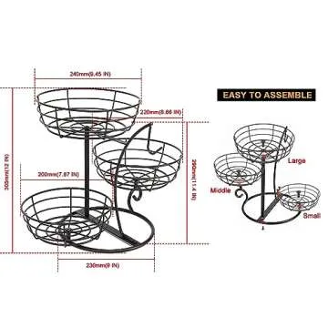 Livabber Fruit Basket Bowl with Banana Hanger - Stylish 3-Tier Storage Solution
