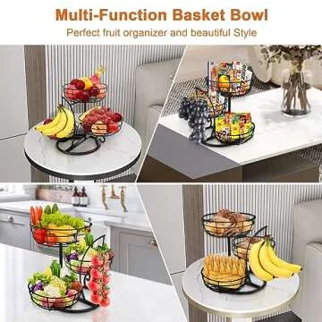 Livabber Fruit Basket with Banana Hanger - Perfect Kitchen Organizer