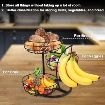 Livabber Fruit Basket with Banana Hanger - Perfect Kitchen Organizer