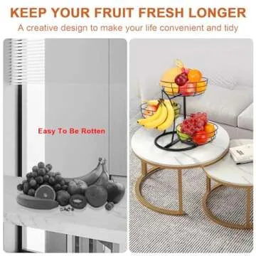Livabber Fruit Basket with Banana Hanger - Perfect Kitchen Organizer