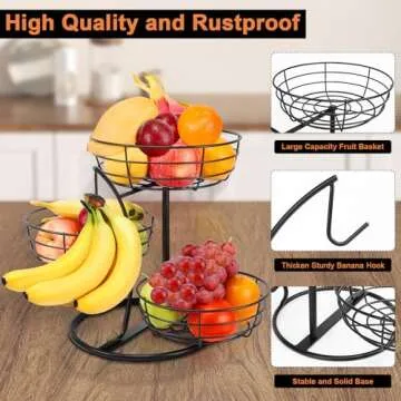 Livabber Fruit Basket with Banana Hanger - Perfect Kitchen Organizer