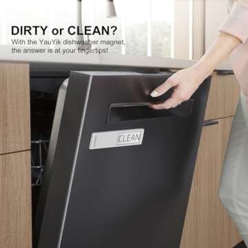 YauYik Dishwasher Magnet Clean Dirty Sign - Strong Magnet Clean/Dirty Sign for Dishwasher, Non-Scratch - With Optional Adhesive Stickers Dishwasher Sign Kitchen Decor(Silver)