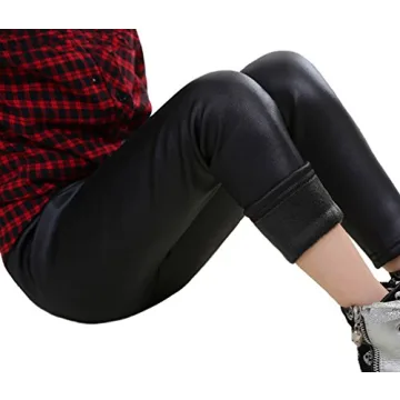 Swtddy Girls Faux Leather Fleece Winter Leggings