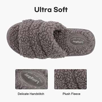 LongBay Women's Faux Sherpa Sandals Slides Slippers Gray, M