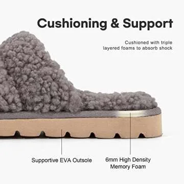 LongBay Women's Faux Sherpa Sandals Slides Slippers Gray, M