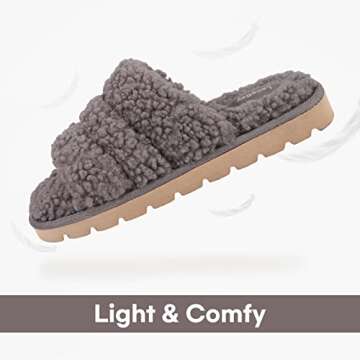 LongBay Women's Faux Sherpa Sandals Slides Slippers Gray, M