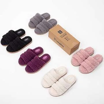 LongBay Women's Faux Sherpa Sandals Slides Slippers Gray, M