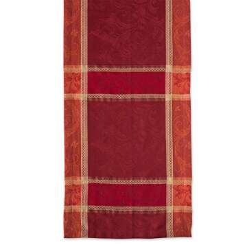 DII Traditional Harvest Wheat Jacquard Collection Thanksgiving Fall Table Décor Damask Cotton, 14x108 Rectangle Table Runner, Burnt Orange Pumpkin Vine