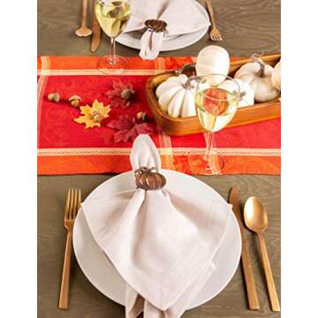DII Traditional Harvest Wheat Jacquard Collection Thanksgiving Fall Table Décor Damask Cotton, 14x108 Rectangle Table Runner, Burnt Orange Pumpkin Vine