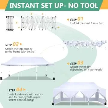 COBIZI 10x30 Pop Up Canopy Tent with 8 Removable Sidewalls, Easy Setup Canopy with Roller Bag & Sandbags，Waterproof and UPF50+ Gazebo Tent, Outdoor Gazebo for BBQ Party Wedding Events Tent, White