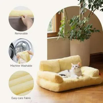 MEWOOFUN Pet Couch Bed, Washable Cat Beds for Medium Small Dogs & Cats up to 25 Lbs, Dog Beds with Non-Slip Bottom, Fluffy Cat Couch, 26×19×13 Inch (Yellow)