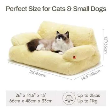 MEWOOFUN Pet Couch Bed, Washable Cat Beds for Medium Small Dogs & Cats up to 25 Lbs, Dog Beds with Non-Slip Bottom, Fluffy Cat Couch, 26×19×13 Inch (Yellow)