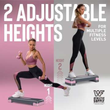 Aerobic Stepper Set with Dumbbells & Measuring Tape, Adjustable Height 2 Level Risers Workout Exercise Step Platform, Pink Grey, the Ultimate Gift for a Joyful Holiday and Merry Christmas