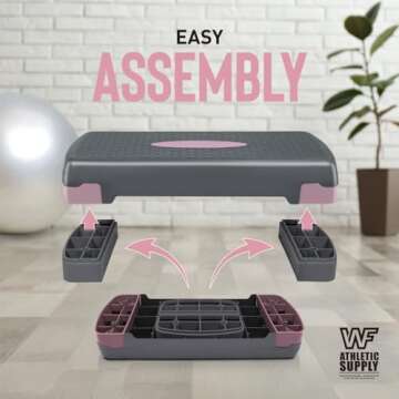 Aerobic Stepper Set with Dumbbells & Measuring Tape, Adjustable Height 2 Level Risers Workout Exercise Step Platform, Pink Grey, the Ultimate Gift for a Joyful Holiday and Merry Christmas