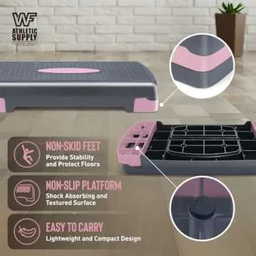Aerobic Stepper Set with Dumbbells & Measuring Tape, Adjustable Height 2 Level Risers Workout Exercise Step Platform, Pink Grey, the Ultimate Gift for a Joyful Holiday and Merry Christmas