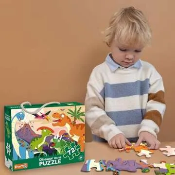 Dinosaur World Jigsaw Puzzle for Kids Ages 3-5 4-8 Year Old and Up，Jumbo 72 Piece Prehistoric Dinosaur Floor Puzzle Fancy Toddler Game Educational Toys Gift Box Boy and Girl
