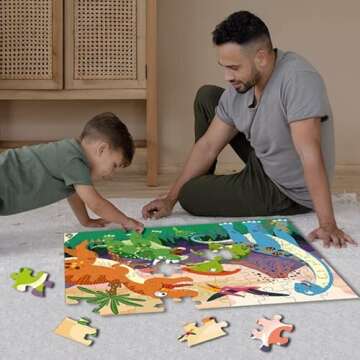 Dinosaur World Jigsaw Puzzle for Kids Ages 3-5 4-8 Year Old and Up，Jumbo 72 Piece Prehistoric Dinosaur Floor Puzzle Fancy Toddler Game Educational Toys Gift Box Boy and Girl