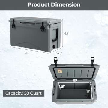 Goplus Cooler, Insulated Large Ice Chest with Portable Handles, Integrated Cup Holders, Leak-Proof Tight Latches, 5-7-day Ice Retention, Heavy Duty Hard Coolers for Beach, Picnic, Camping, Boat