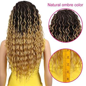 Joedir Lace Front Wigs Ombre Blonde 24" Long Small Curly Wavy Synthetic Wigs For Black Women 130% De...