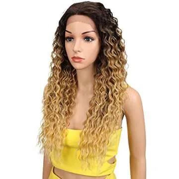 Joedir Lace Front Wigs Ombre Blonde 24" Long Small Curly Wavy Synthetic Wigs For Black Women 130% Density Wigs(TAT6/27/24E)