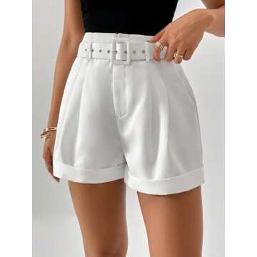 SweatyRocks Women's Casual High Waist Wide Leg Shorts Plicated Roll Hem Belted Shorts