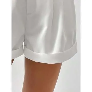 SweatyRocks Women's Casual High Waist Wide Leg Shorts Plicated Roll Hem Belted Shorts