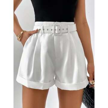 SweatyRocks Women's Casual High Waist Wide Leg Shorts Plicated Roll Hem Belted Shorts