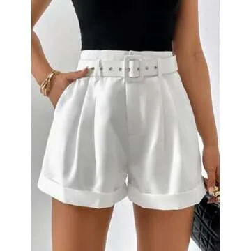 SweatyRocks Women's Casual High Waist Wide Leg Shorts Plicated Roll Hem Belted Shorts