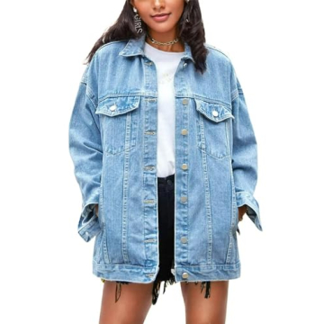 Omoone Women's Plus Size Oversized Denim Jacket with Pockets and Comfort