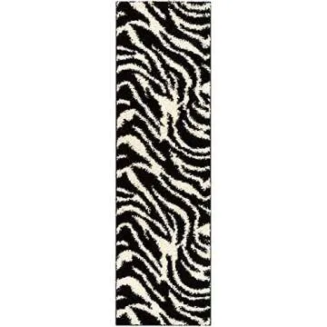 Well Woven Madison Shag Safari Zebra Black Animal Print Area Rug 2'3" x 7'3" Runner