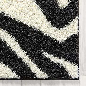 Well Woven Madison Shag Safari Zebra Black Animal Print Area Rug 2'3" x 7'3" Runner