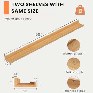 Heimlove Picture Ledge Shelf Set - 56" Floating Shelves