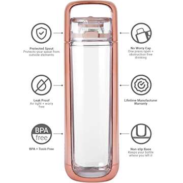 KOR ONE Reusable Water Bottle I 25 Oz I Sustainable & Eco-Friendly I Leak Proof I One Click Cap w/Handle I Wide Mouth I Great for Travel & Workouts | Rose Gold