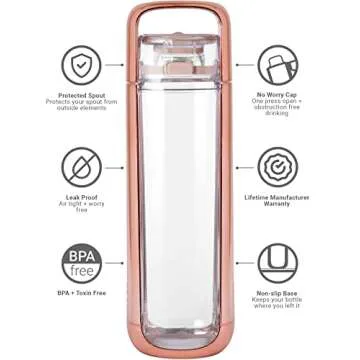 KOR ONE Reusable Water Bottle I 25 Oz I Sustainable & Eco-Friendly I Leak Proof I One Click Cap w/Handle I Wide Mouth I Great for Travel & Workouts | Rose Gold