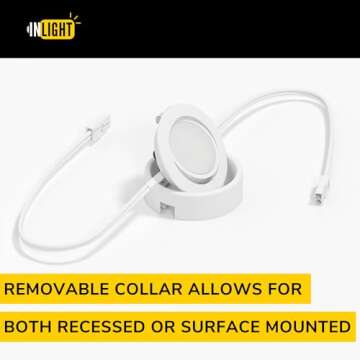 GETINLIGHT 2.75" Wide 4000K Swivel and Dimmable Wired LED Puck Lights Kit, Plug-in or Hardwired Inst...