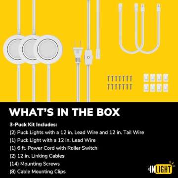 GETINLIGHT 2.75" Wide 4000K Swivel and Dimmable Wired LED Puck Lights Kit, Plug-in or Hardwired Installation, Recessed or Surface Mounted, White Finished, Set of 3, IN-0107-3-40