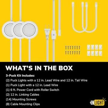 GETINLIGHT 2.75" Wide 4000K Swivel and Dimmable Wired LED Puck Lights Kit, Plug-in or Hardwired Installation, Recessed or Surface Mounted, White Finished, Set of 3, IN-0107-3-40