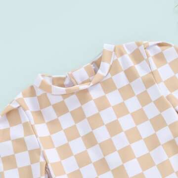 MAYUMMPY Toddler Baby Girls Bikini Beach Swimwear Zipper Swimsuit UPF 50+ Rash Guard One Piece Long Sleeve Bathing Suit (US, Age, 6 Months, 12 Months, Checkerboard Print Khaiki)